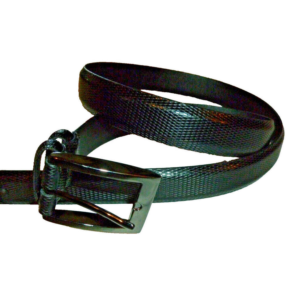 Leather Belt Men Black Embossed Italian Calfskin Brass Buckle Made In USA sz 48